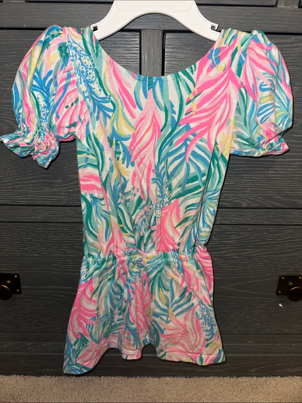 Lilly Pulitzer Pink, Teal & Blue Tropical Peplum Romper